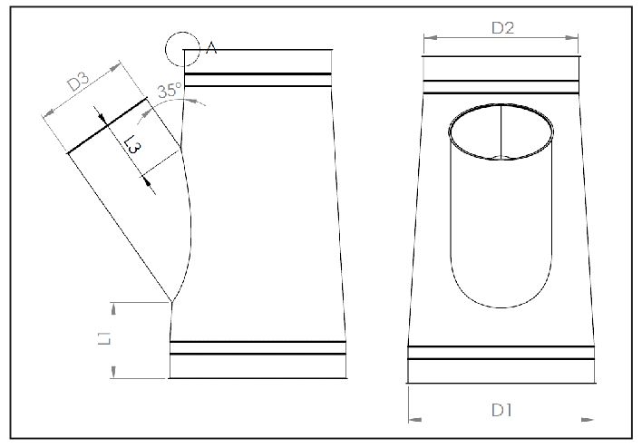 Ramificatie dubla la 35° din tabla zincata - detaliu 2